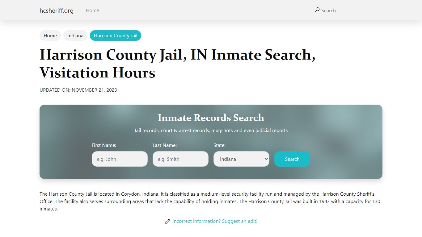 Harrison County Jail, IN Inmate Search, Visitation Hours